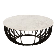 CAFE TABLE NINETY WHITE MARBLE BLACK METAL BASE 90     - CAFE, SIDE TABLES